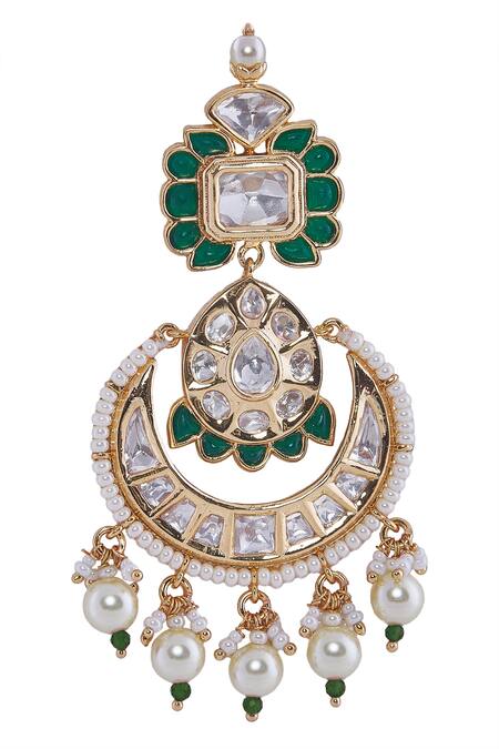 Buy_Nazaakat By Samara Singh_Green Stones, Pearls Brass And White Jewellery Set 