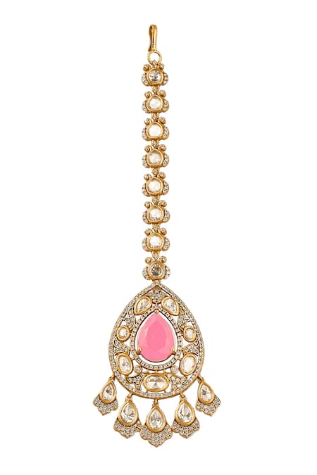 Nazaakat By Samara Singh Pink Stones, Pearls Brass Necklace Earring Maangtika Set Online at Aza Fashions Nazaakat By Samara Singh_Pink Stones, Pearls Brass Necklace Earring Maangtika Set _Online_at_Aza_Fashions