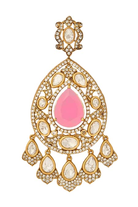 Shop Nazaakat By Samara Singh Pink Stones, Pearls Brass Necklace Earring Maangtika Set Online at Aza Fashions Shop_Nazaakat By Samara Singh_Pink Stones, Pearls Brass Necklace Earring Maangtika Set _Online_at_Aza_Fashions