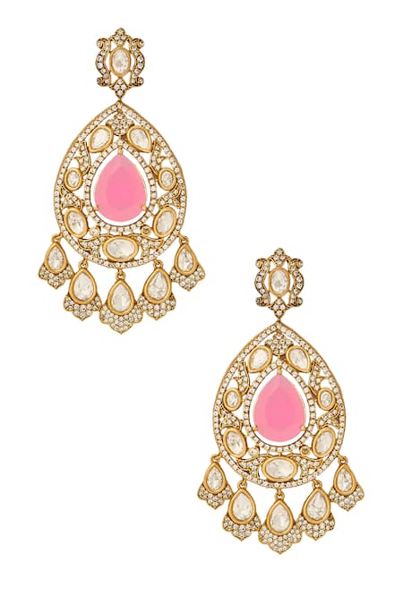 Nazaakat By Samara Singh Pink Stones, Pearls Brass Necklace Earring Maangtika Set at Aza Fashions Nazaakat By Samara Singh_Pink Stones, Pearls Brass Necklace Earring Maangtika Set _at_Aza_Fashions