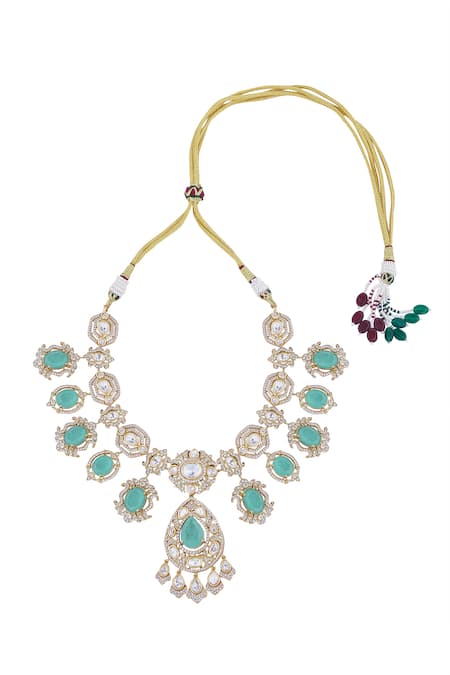 Shop Nazaakat By Samara Singh Aqua Stones, Rhinestones Embellished Necklace Set Online at Aza Fashions Shop_Nazaakat By Samara Singh_Aqua Stones, Rhinestones Embellished Necklace Set _Online_at_Aza_Fashions