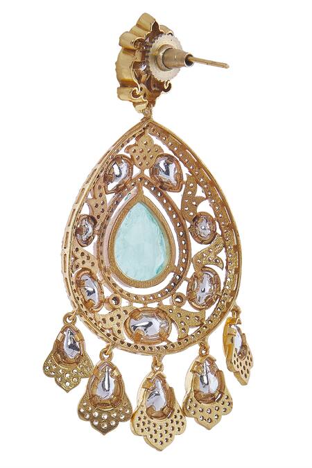 Shop Nazaakat By Samara Singh Aqua Stones, Rhinestones Embellished Necklace Set Shop_Nazaakat By Samara Singh_Aqua Stones, Rhinestones Embellished Necklace Set