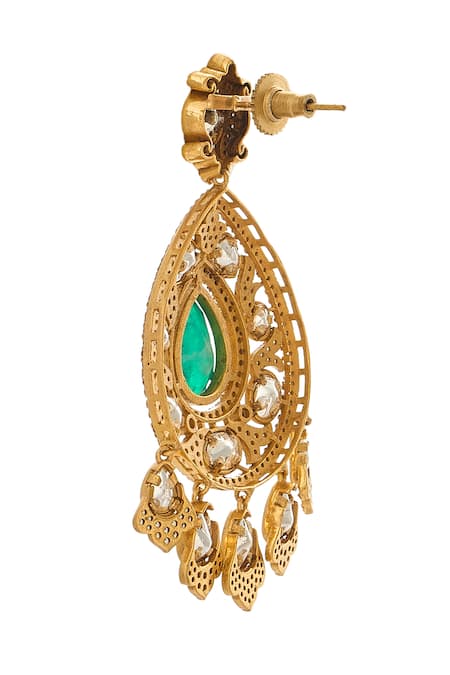 Nazaakat By Samara Singh_Green Dark Brass Jewellery Set _Online_at_Aza_Fashions
