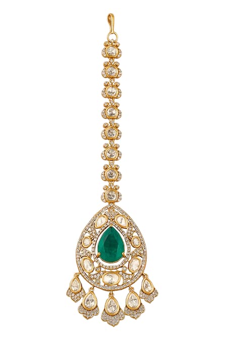 Buy_Nazaakat By Samara Singh_Green Dark Brass Jewellery Set _Online_at_Aza_Fashions