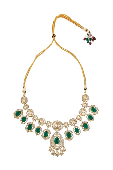 Shop_Nazaakat By Samara Singh_Green Dark Brass Jewellery Set _Online_at_Aza_Fashions