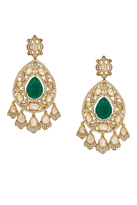 Shop_Nazaakat By Samara Singh_Green Dark Brass Jewellery Set 