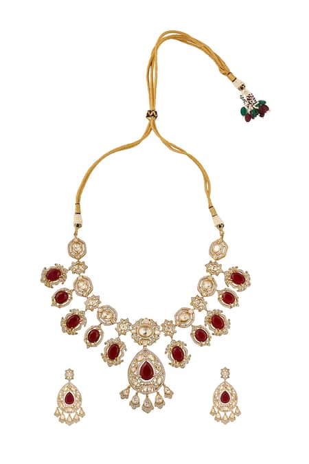 Shop Nazaakat By Samara Singh Red Stones Embellished Jewellery Set at Aza Fashions Shop_Nazaakat By Samara Singh_Red Stones Embellished Jewellery Set _at_Aza_Fashions