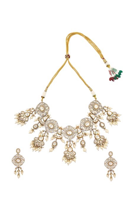 Nazaakat By Samara Singh Traditional White & Gold Jewellery Set 