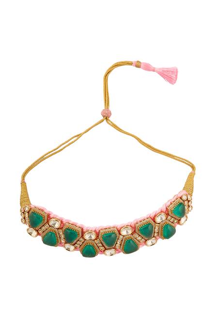 Shop Nazaakat By Samara Singh Multi Color Stones Pink And Green Embellished Jewellery Set Online at Aza Fashions Shop_Nazaakat By Samara Singh_Multi Color Stones Pink And Green Embellished Jewellery Set _Online_at_Aza_Fashions