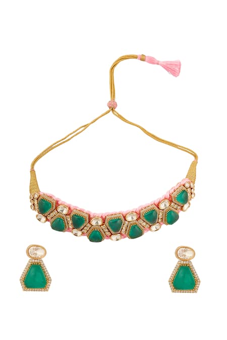 Shop Nazaakat By Samara Singh Multi Color Stones Pink And Green Embellished Jewellery Set at Aza Fashions Shop_Nazaakat By Samara Singh_Multi Color Stones Pink And Green Embellished Jewellery Set _at_Aza_Fashions