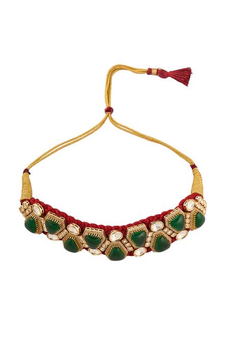 Nazaakat By Samara Singh Red Stones And Green Brass Jewellery Set Online at Aza Fashions Nazaakat By Samara Singh_Red Stones And Green Brass Jewellery Set _Online_at_Aza_Fashions
