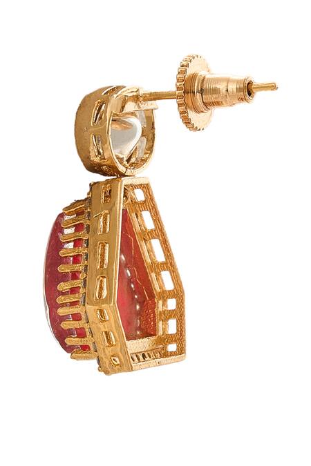 Nazaakat By Samara Singh Red Stones And Green Brass Jewellery Set at Aza Fashions Nazaakat By Samara Singh_Red Stones And Green Brass Jewellery Set _at_Aza_Fashions