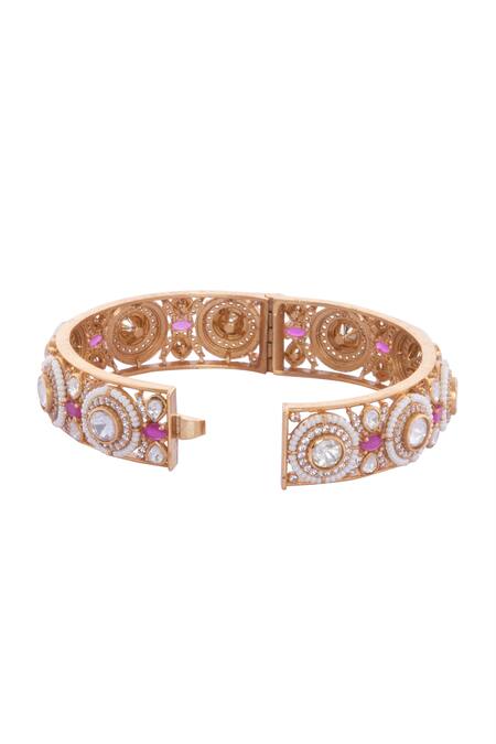 Nazaakat By Samara Singh Gold Plated Rhinestones Ruby And Embellished Bangles Online at Aza Fashions Nazaakat By Samara Singh_Gold Plated Rhinestones Ruby And Embellished Bangles _Online_at_Aza_Fashions