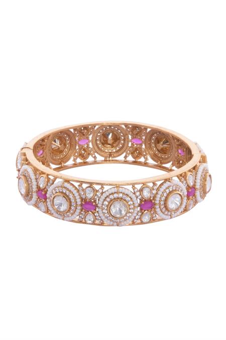 Nazaakat By Samara Singh Gold Plated Rhinestones Ruby And Embellished Bangles at Aza Fashions Nazaakat By Samara Singh_Gold Plated Rhinestones Ruby And Embellished Bangles _at_Aza_Fashions