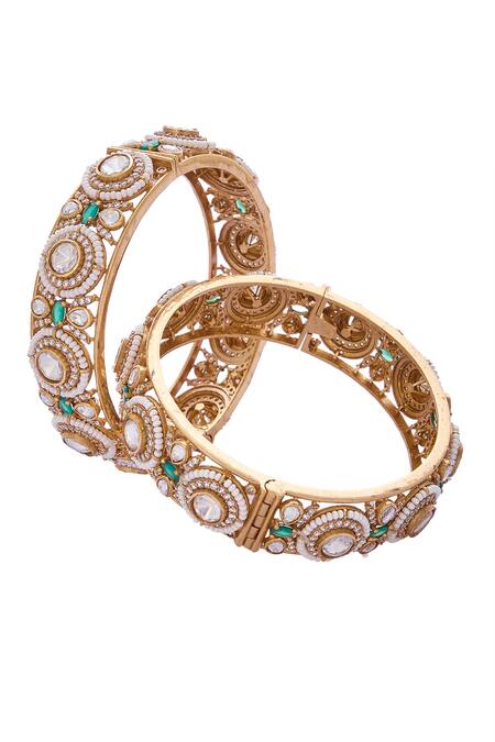 Nazaakat By Samara Singh Green Gold Embellished Bangle Set at Aza Fashions Nazaakat By Samara Singh_Green Gold Embellished Bangle Set _at_Aza_Fashions