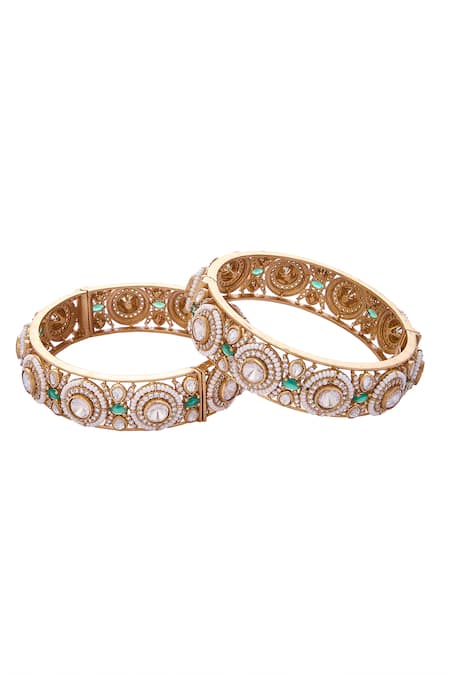 Shop Nazaakat By Samara Singh Green Gold Embellished Bangle Set at Aza Fashions Shop_Nazaakat By Samara Singh_Green Gold Embellished Bangle Set _at_Aza_Fashions