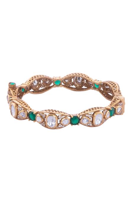 Buy Nazaakat By Samara Singh Green Stones, Crystals And Gold Detailed Bangle Set Online at Aza Fashions Buy_Nazaakat By Samara Singh_Green Stones, Crystals And Gold Detailed Bangle Set _Online_at_Aza_Fashions