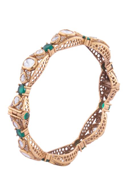 Shop Nazaakat By Samara Singh Green Stones, Crystals And Gold Detailed Bangle Set Online at Aza Fashions Shop_Nazaakat By Samara Singh_Green Stones, Crystals And Gold Detailed Bangle Set _Online_at_Aza_Fashions