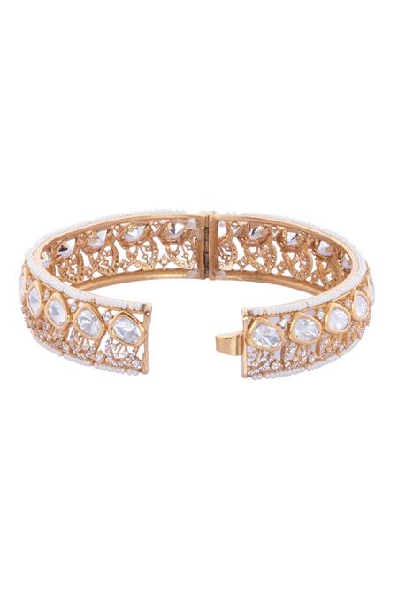 Nazaakat By Samara Singh_Gold Plated Imitation Diamonds And White Stone Embellished Bangles _Online_at_Aza_Fashions