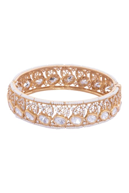 Nazaakat By Samara Singh_Gold Plated Imitation Diamonds And White Stone Embellished Bangles _at_Aza_Fashions