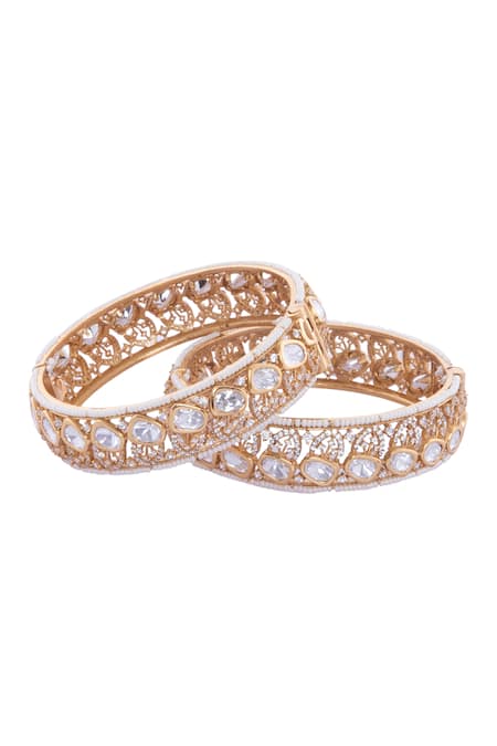 Nazaakat By Samara Singh Gold & White Stone Embellished Bangles 