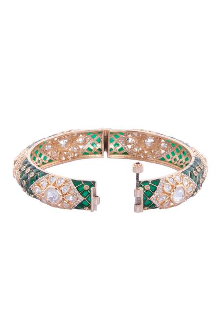 Nazaakat By Samara Singh Green Imitation Diamonds And Gold Decorative Bangles Online at Aza Fashions Nazaakat By Samara Singh_Green Imitation Diamonds And Gold Decorative Bangles _Online_at_Aza_Fashions