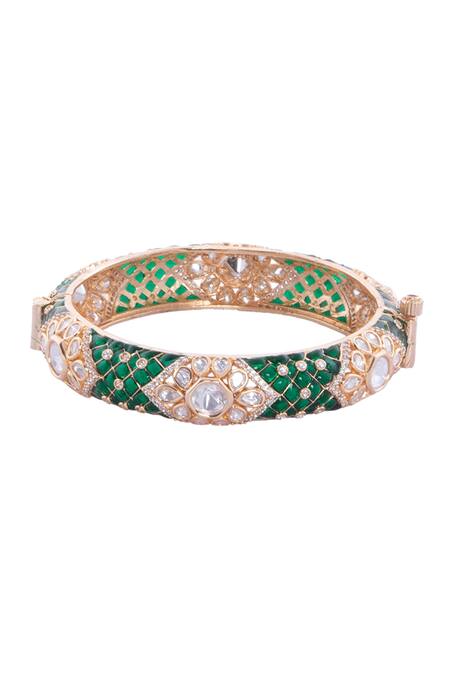 Buy Nazaakat By Samara Singh Green Imitation Diamonds And Gold Decorative Bangles Online at Aza Fashions Buy_Nazaakat By Samara Singh_Green Imitation Diamonds And Gold Decorative Bangles _Online_at_Aza_Fashions
