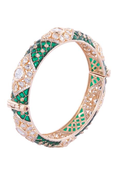 Nazaakat By Samara Singh Green Imitation Diamonds And Gold Decorative Bangles at Aza Fashions Nazaakat By Samara Singh_Green Imitation Diamonds And Gold Decorative Bangles _at_Aza_Fashions