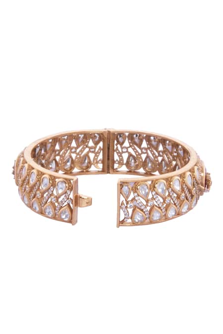 Nazaakat By Samara Singh_Red Stones, Pearls Ruby And Gold Embellished Bangles _Online_at_Aza_Fashions