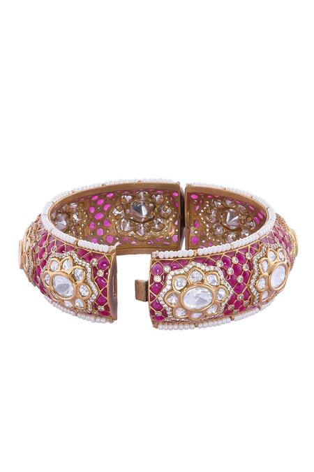 Nazaakat By Samara Singh Red Rhinestones Ruby And Gold Embellished Bangle Online at Aza Fashions Nazaakat By Samara Singh_Red Rhinestones Ruby And Gold Embellished Bangle _Online_at_Aza_Fashions
