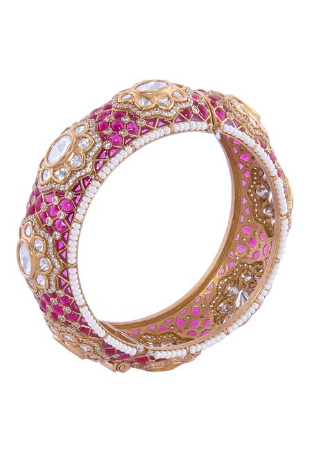 Shop Nazaakat By Samara Singh Red Rhinestones Ruby And Gold Embellished Bangle Online at Aza Fashions Shop_Nazaakat By Samara Singh_Red Rhinestones Ruby And Gold Embellished Bangle _Online_at_Aza_Fashions