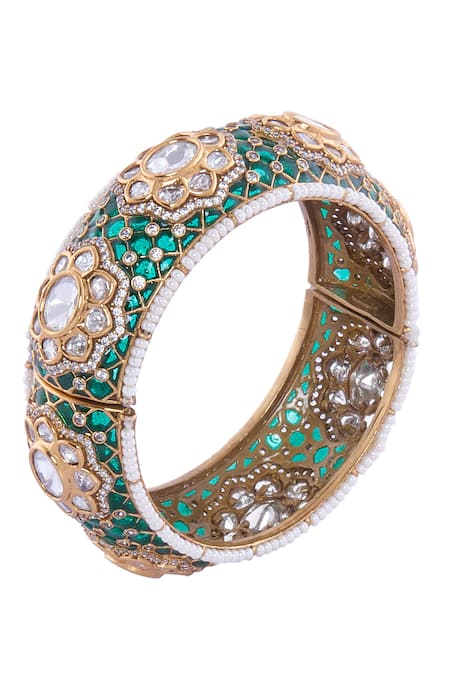 Buy Nazaakat By Samara Singh Green Rhinestones And Gold Embellished Bangle Online at Aza Fashions Buy_Nazaakat By Samara Singh_Green Rhinestones And Gold Embellished Bangle _Online_at_Aza_Fashions