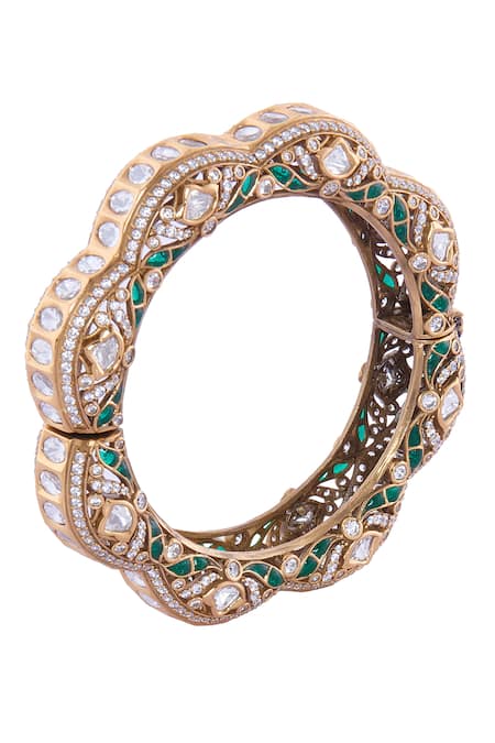 Nazaakat By Samara Singh Green Rhinestones And Gold Embellished Bangle at Aza Fashions Nazaakat By Samara Singh_Green Rhinestones And Gold Embellished Bangle _at_Aza_Fashions