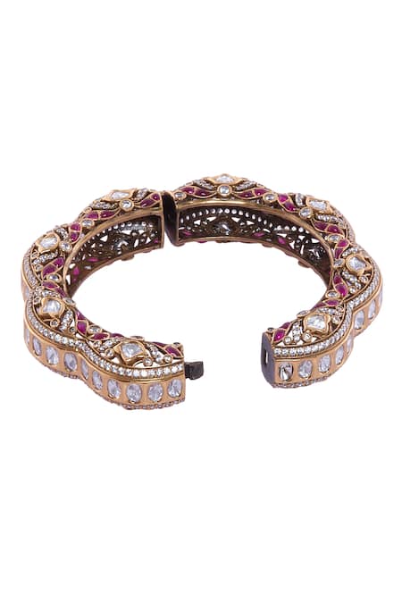 Nazaakat By Samara Singh_Gold Plated Rhinestones Ruby And Decorative Bangle _Online_at_Aza_Fashions