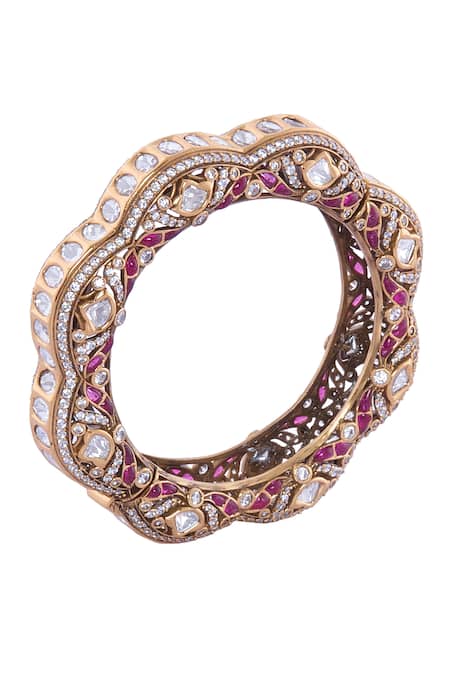 Buy_Nazaakat By Samara Singh_Gold Plated Rhinestones Ruby And Decorative Bangle _Online_at_Aza_Fashions