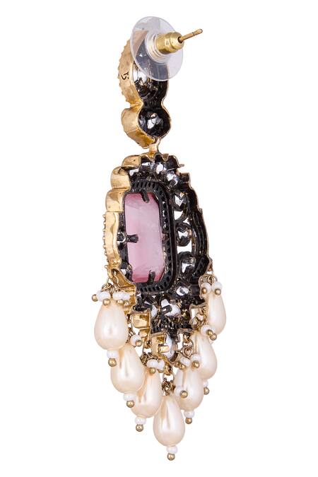 Nazaakat By Samara Singh_Pink Pearls, Stones And Gold Dangler Earrings _Online_at_Aza_Fashions