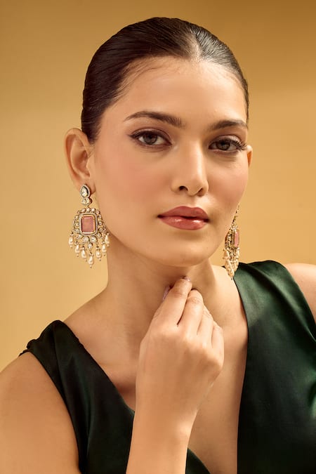 Samyukta Singhania Pink & Gold Dangler Earrings 