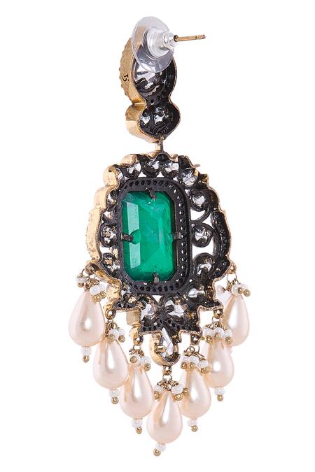 Nazaakat By Samara Singh Green Stones, Pearls Emerald And Gold Dangler Earrings Online at Aza Fashions Nazaakat By Samara Singh_Green Stones, Pearls Emerald And Gold Dangler Earrings _Online_at_Aza_Fashions