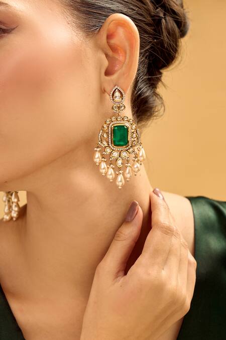 Buy Nazaakat By Samara Singh Green Stones, Pearls Emerald And Gold Dangler Earrings Online at Aza Fashions Buy_Nazaakat By Samara Singh_Green Stones, Pearls Emerald And Gold Dangler Earrings _Online_at_Aza_Fashions
