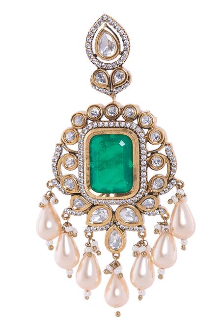 Nazaakat By Samara Singh Green Stones, Pearls Emerald And Gold Dangler Earrings at Aza Fashions Nazaakat By Samara Singh_Green Stones, Pearls Emerald And Gold Dangler Earrings _at_Aza_Fashions