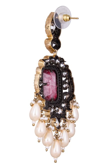 Nazaakat By Samara Singh Red Stones, Pearls And Gold Dangler Earrings Online at Aza Fashions Nazaakat By Samara Singh_Red Stones, Pearls And Gold Dangler Earrings _Online_at_Aza_Fashions