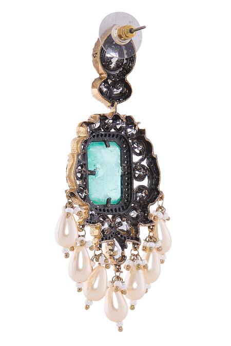 Nazaakat By Samara Singh Mint Stones, Pearls And Gold Dangler Earrings Online at Aza Fashions Nazaakat By Samara Singh_Mint Stones, Pearls And Gold Dangler Earrings _Online_at_Aza_Fashions
