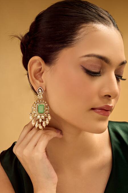 Buy Nazaakat By Samara Singh Mint Stones, Pearls And Gold Dangler Earrings Online at Aza Fashions Buy_Nazaakat By Samara Singh_Mint Stones, Pearls And Gold Dangler Earrings _Online_at_Aza_Fashions