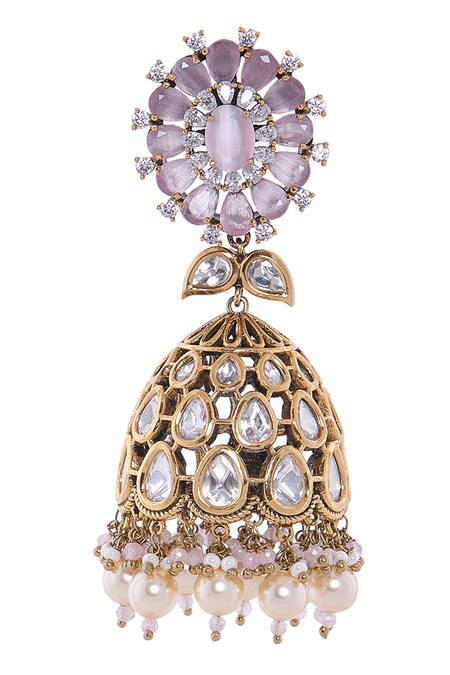 Nazaakat By Samara Singh Purple Pearls, Stones And White Dangler Earrings at Aza Fashions Nazaakat By Samara Singh_Purple Pearls, Stones And White Dangler Earrings _at_Aza_Fashions