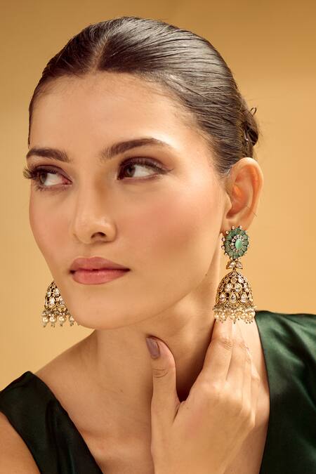 Nazaakat By Samara Singh_Aqua Pearls, Stones And White Dangler Earrings_Online_at_Aza_Fashions