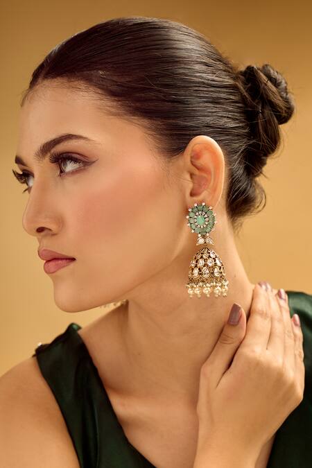 Buy_Nazaakat By Samara Singh_Aqua Pearls, Stones And White Dangler Earrings_Online_at_Aza_Fashions