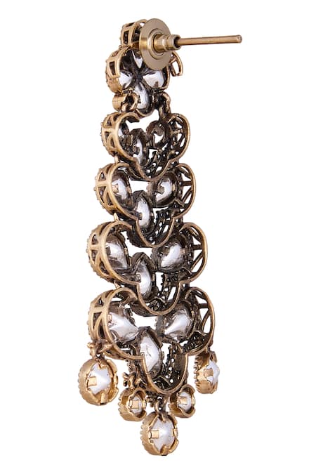 Shop_Nazaakat By Samara Singh_White Crystals Gold And Dangler Earrings _Online_at_Aza_Fashions