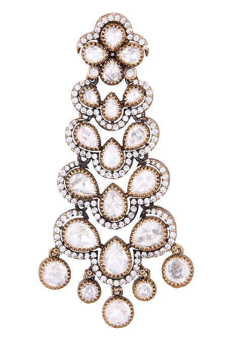 Nazaakat By Samara Singh_White Crystals Gold And Dangler Earrings _at_Aza_Fashions