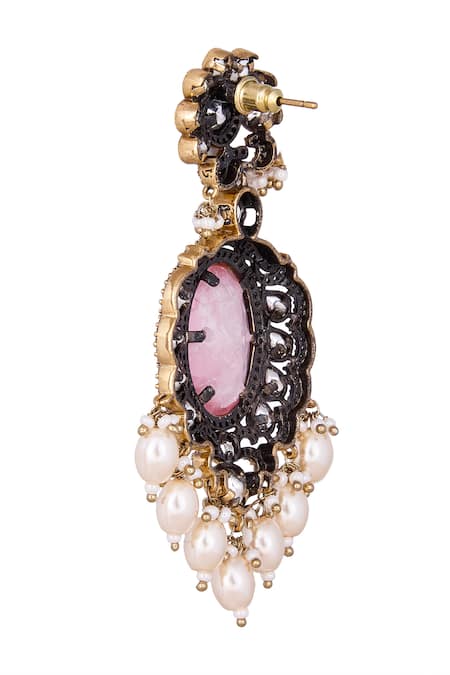 Nazaakat By Samara Singh_Pink Pearls, Stones And Gold Dangler Earrings _Online_at_Aza_Fashions
