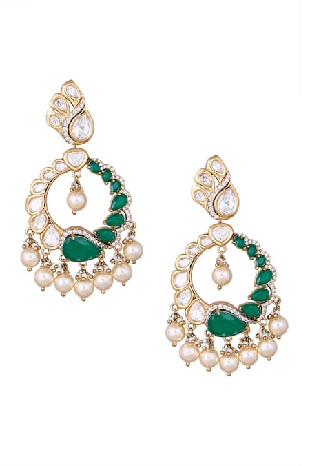 Shop Nazaakat By Samara Singh Green Pearls Drop Danglers at Aza Fashions Shop_Nazaakat By Samara Singh_Green Pearls Drop Danglers _at_Aza_Fashions